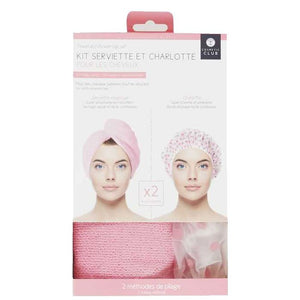 Coffret cheveux - Serviette magique & charlotte - Rose - 2 produits