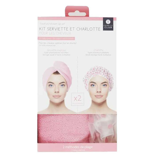 Coffret cheveux - Serviette magique & charlotte - Rose - 2 produits