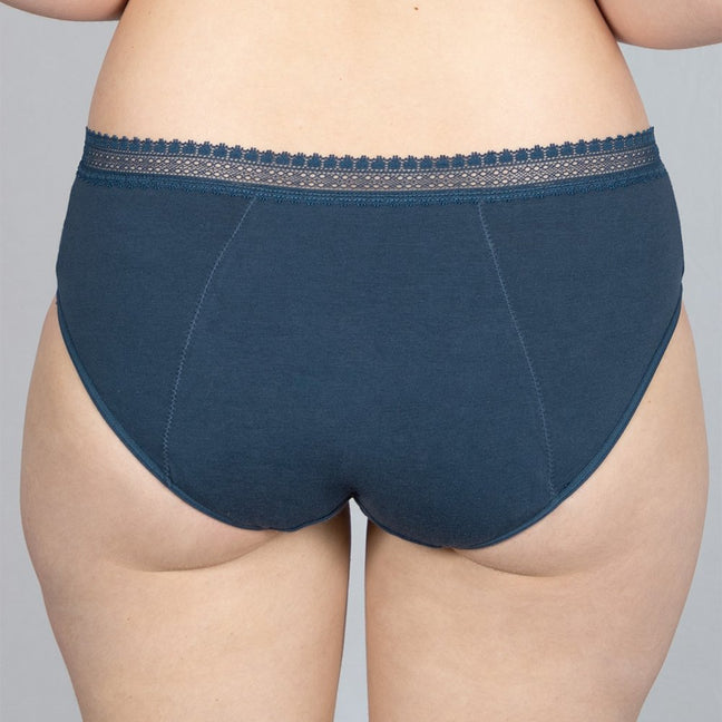 Lot de 2 shortys menstruels à dentelle - Coton bio - Flux moyens à abondants  - Bleu