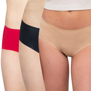 Lot de 3 shortys menstruels invisibles - Flux moyens  - Noir, nude et rouge