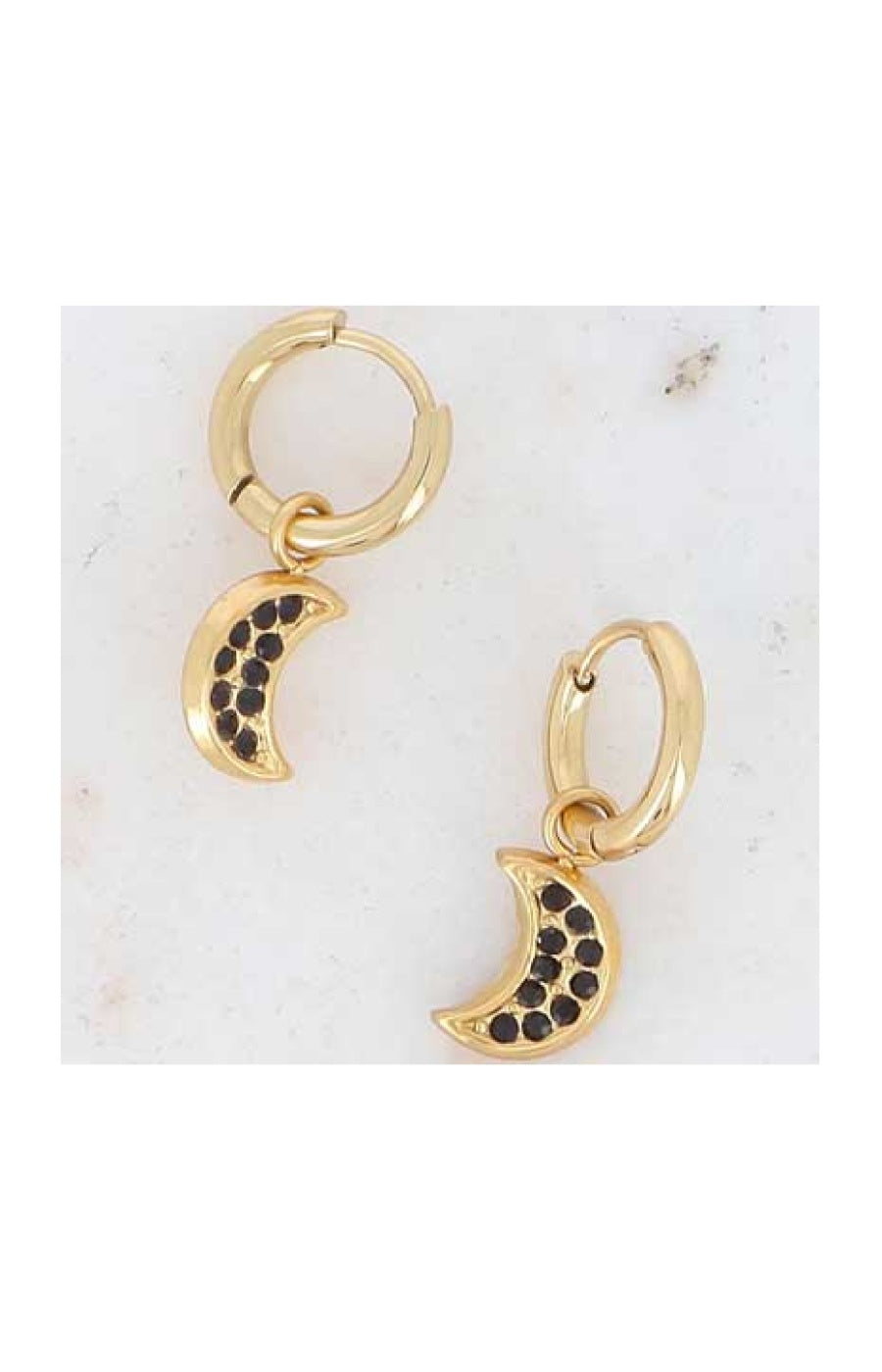 Boucles d'oreilles Lunèse - Acier inoxydable doré & oxydes de zirconium noirs