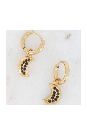 Boucles d'oreilles Lunèse - Acier inoxydable doré & oxydes de zirconium noirs