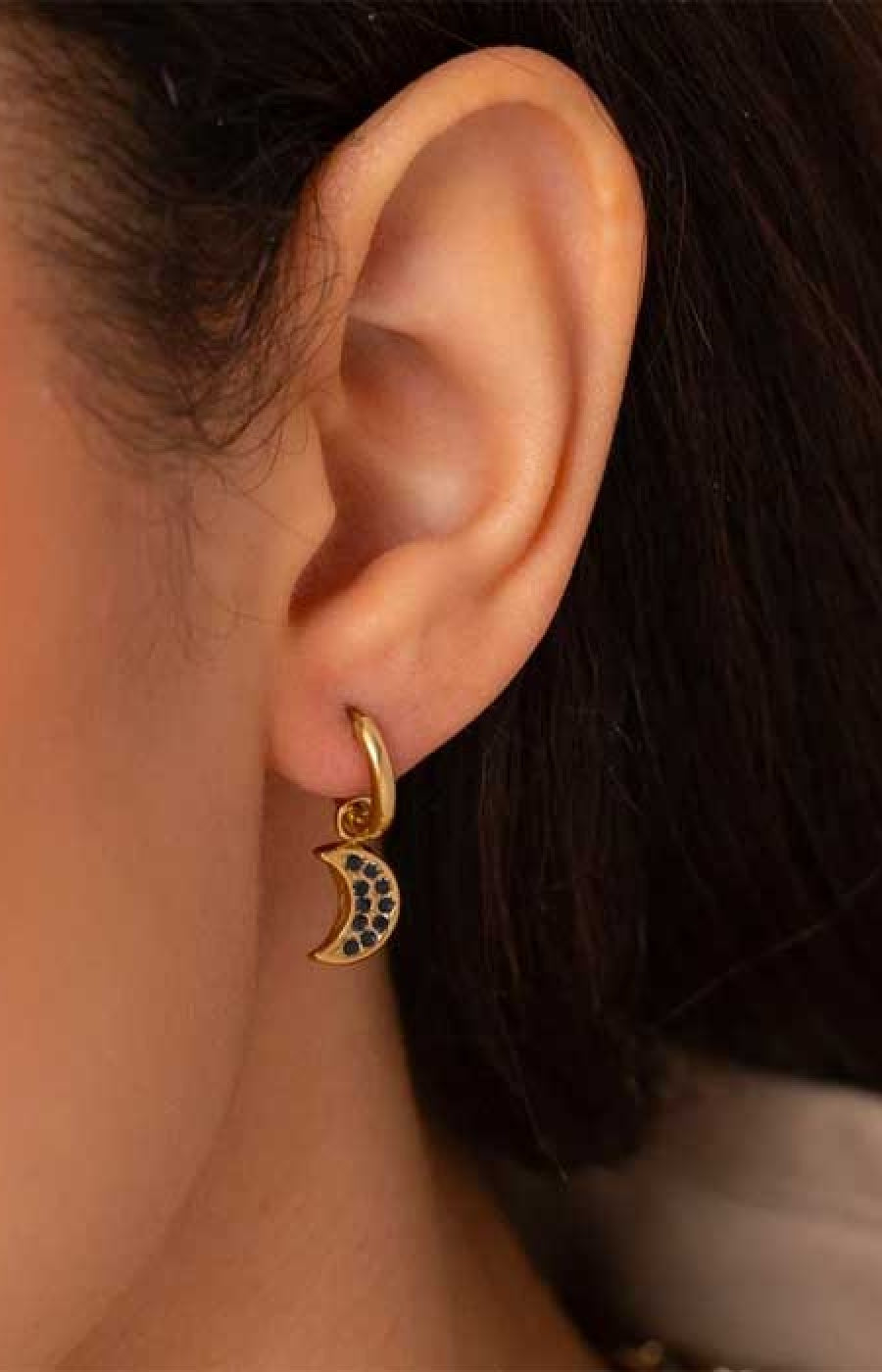 Boucles d'oreilles Lunèse - Acier inoxydable doré & oxydes de zirconium noirs
