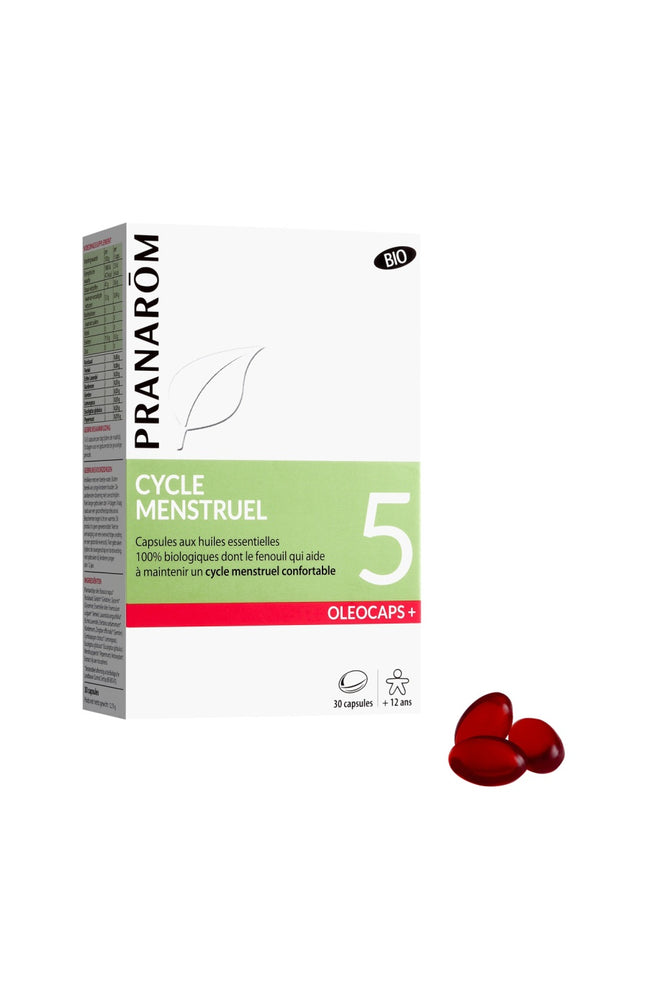 Capsules aux huiles essentielles bio - 5 cycles menstruels - 30 capsules