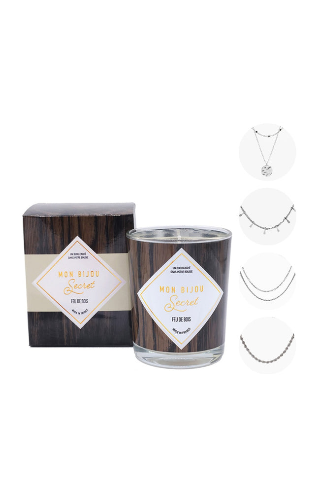 Bougie parfumée - Feu de bois - Collier laiton argenté - 40h