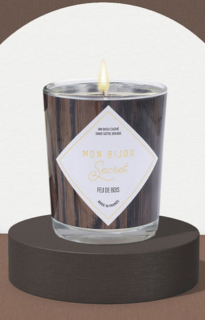 Bougie parfumée - Feu de bois - Collier laiton argenté - 40h