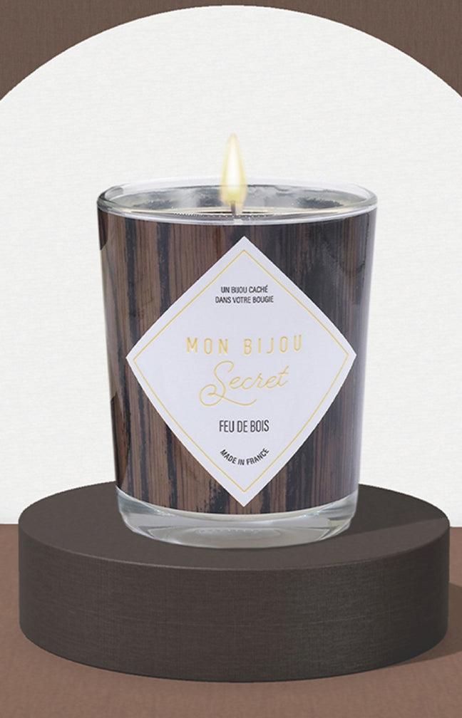 Bougie parfumée - Feu de bois - Collier laiton argenté - 40h