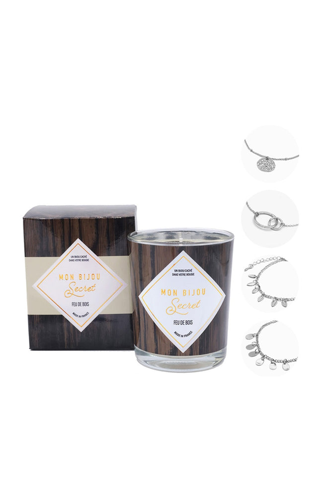 Bougie parfumée - Feu de bois - Bracelet laiton argenté - 40h