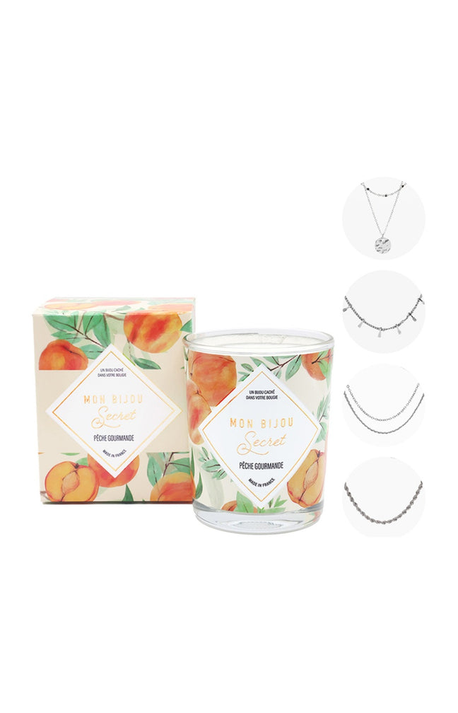 Bougie parfumée - Pêche gourmande - Collier laiton argenté - 40h