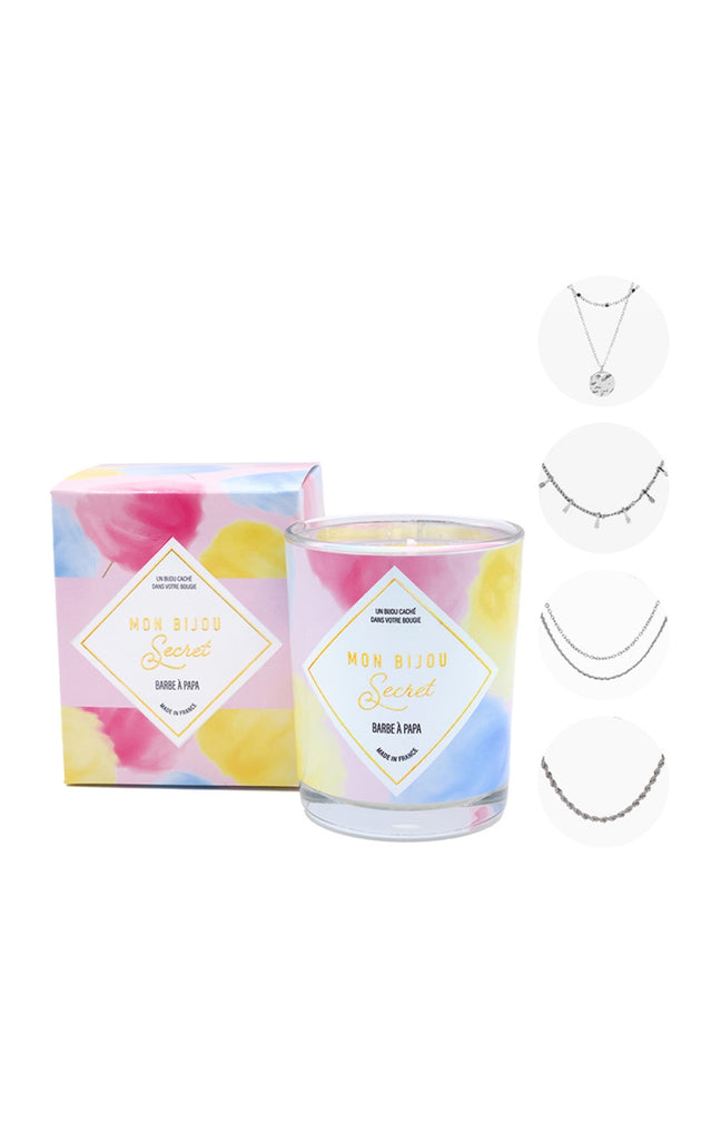 Bougie parfumée - Barbe à papa - Collier laiton argenté - 40h