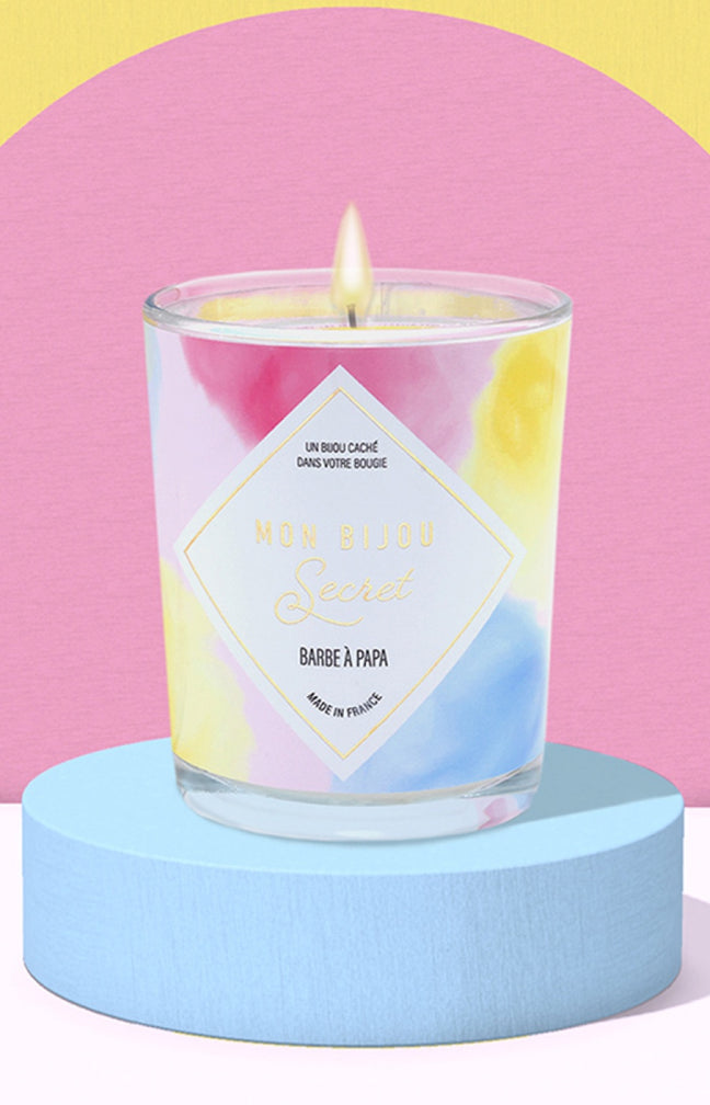 Bougie parfumée - Barbe à papa - Collier laiton argenté - 40h