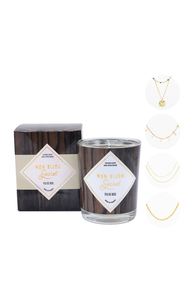 Bougie parfumée - Feu de bois - Collier laiton doré - 40h