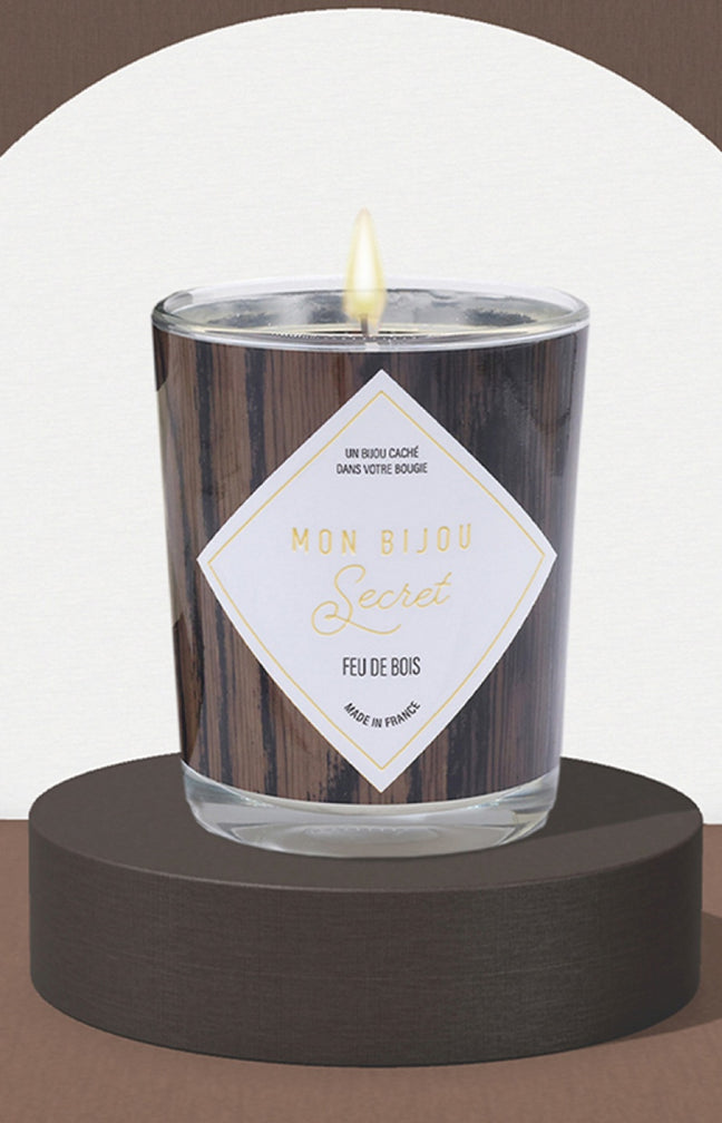 Bougie parfumée - Feu de bois - Collier laiton doré - 40h