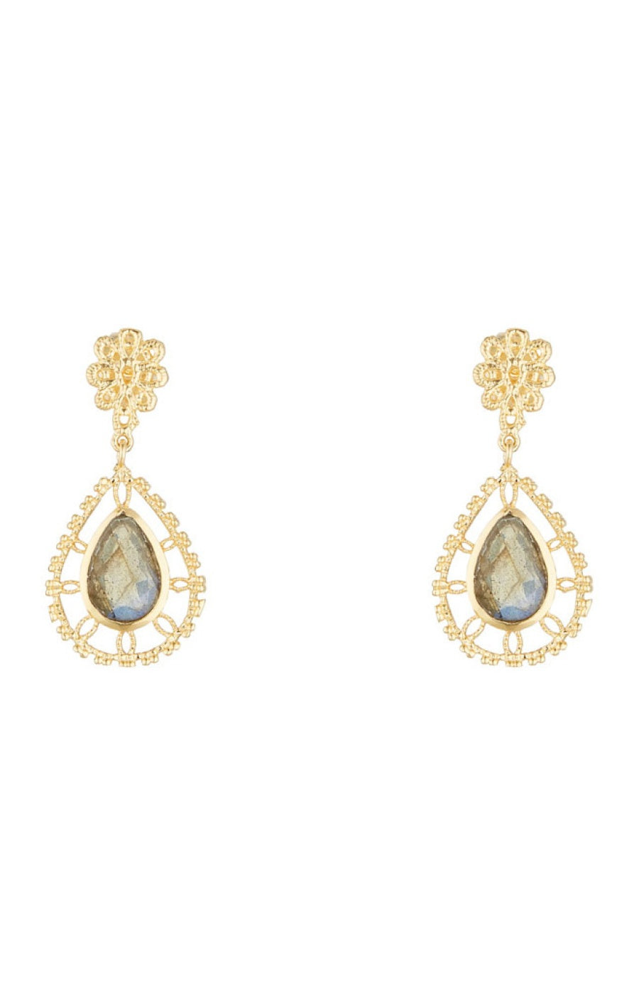 Boucles d'oreilles Léona - Laiton doré & labradorite grise