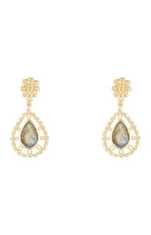 Boucles d'oreilles Léona - Laiton doré & labradorite grise