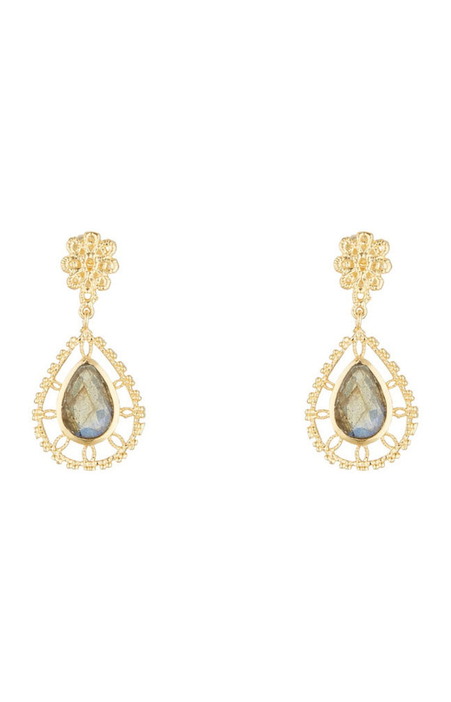 Boucles d'oreilles Léona - Laiton doré & labradorite grise