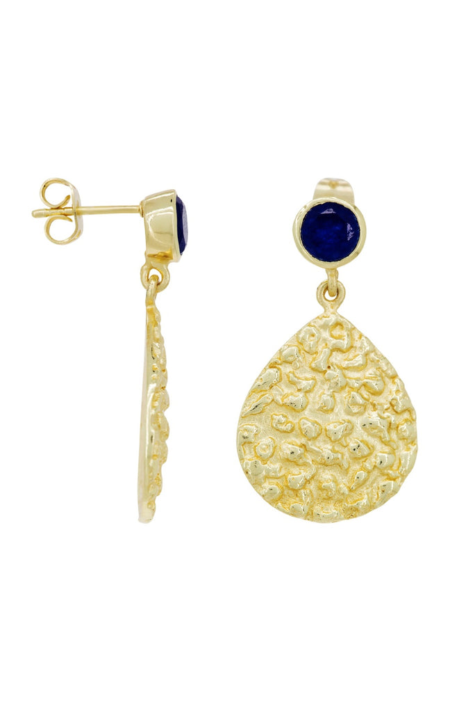Boucles d'oreilles Yléna - Laiton doré & jade bleue