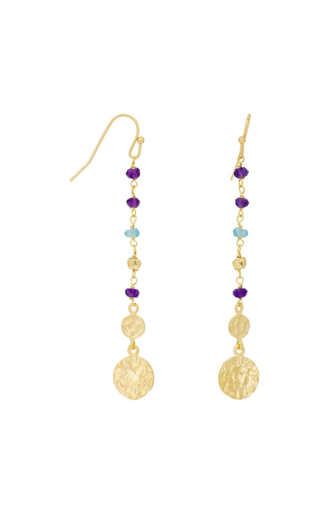 Boucle d'oreilles Amanda - Laiton doré & améthyste multicolore
