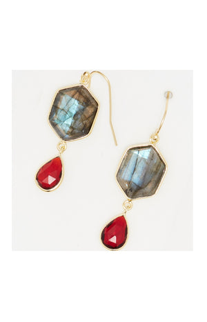 Boucle d'oreilles - Labradorite & grenat - Rouge & vert