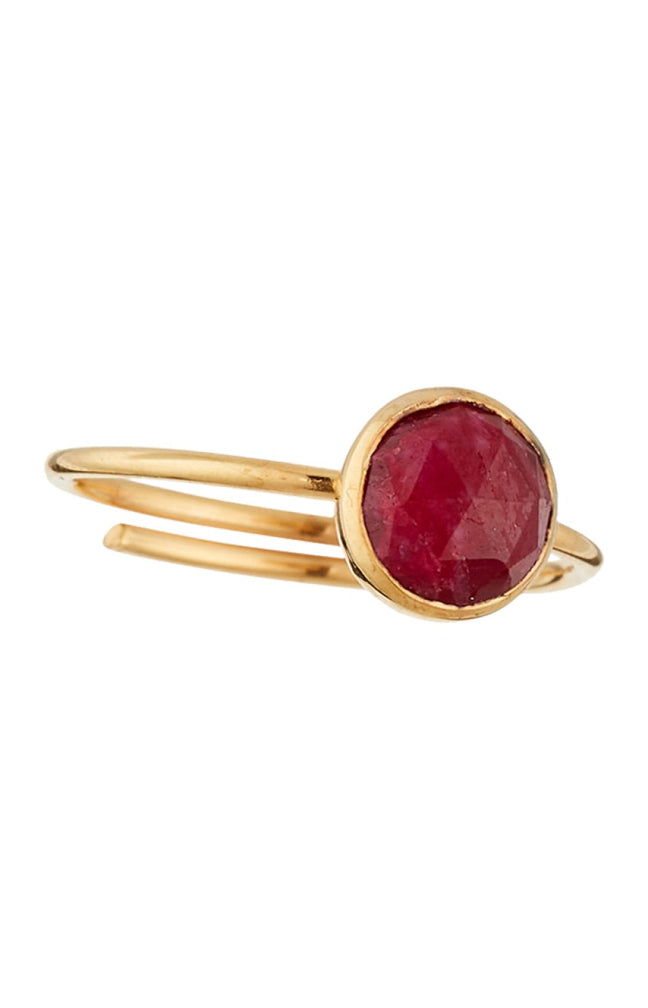 Bague ajustable - Laiton doré & cyanite rouge