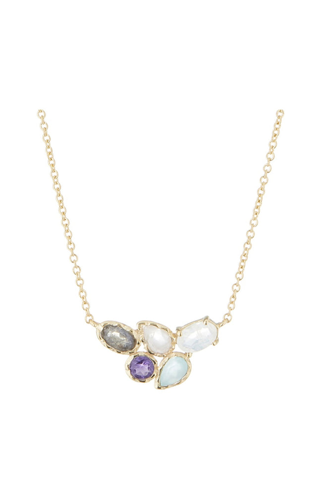 Collier Barbara - Laiton doré, labradorite, améthyste & quartz rose