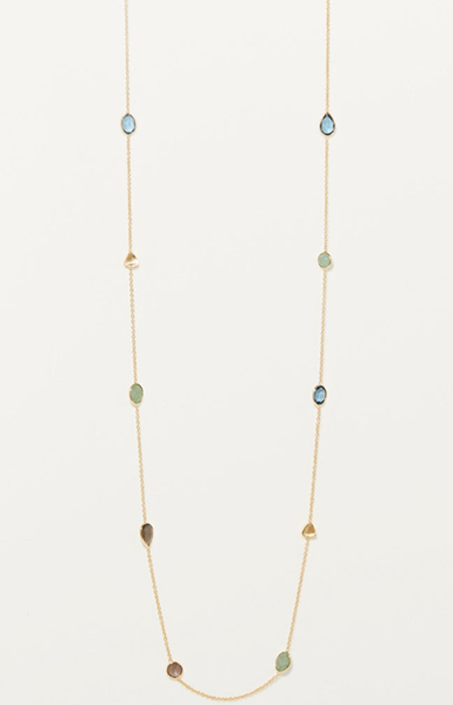 Collier Eulalie - Laiton doré, lolites, pierres de lune & aventurines