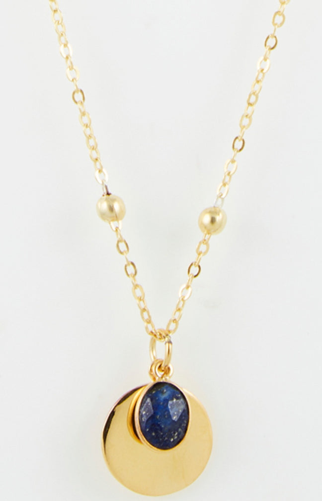 Collier Yu - Laiton doré & lapis bleu