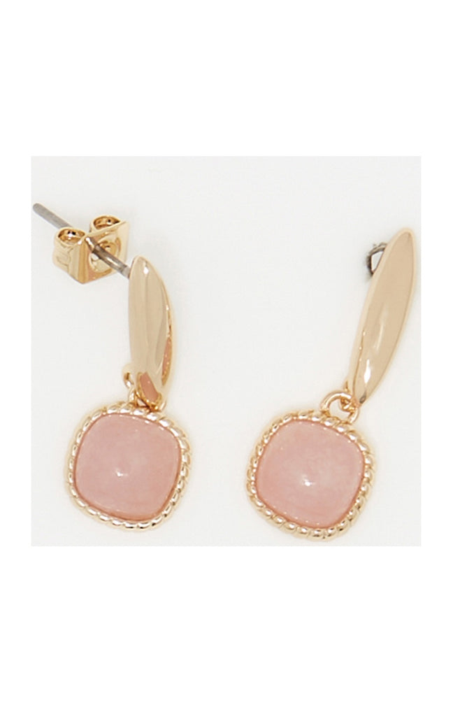 Boucle d'oreilles Phybie - Laiton doré & quartz rose