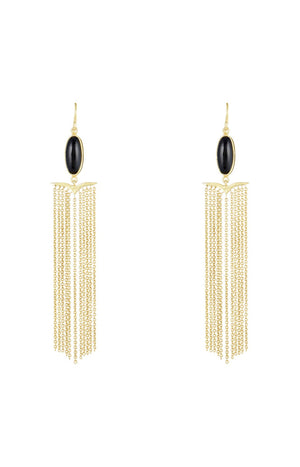 Boucles d'oreilles Cléa - Laiton doré & labradorite & onyx noire