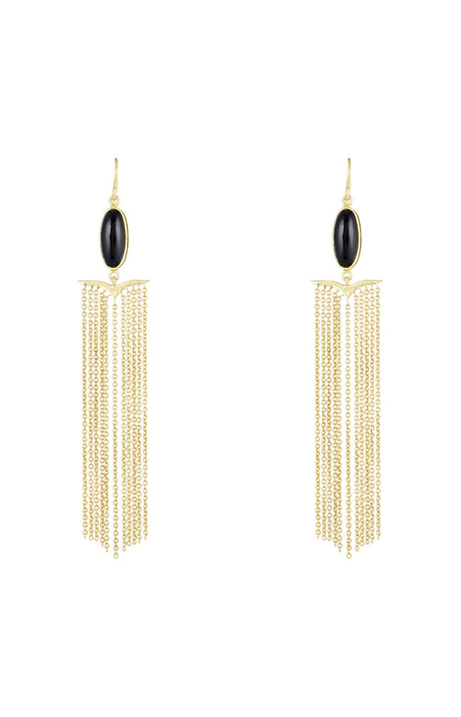 Boucles d'oreilles Cléa - Laiton doré & labradorite & onyx noire