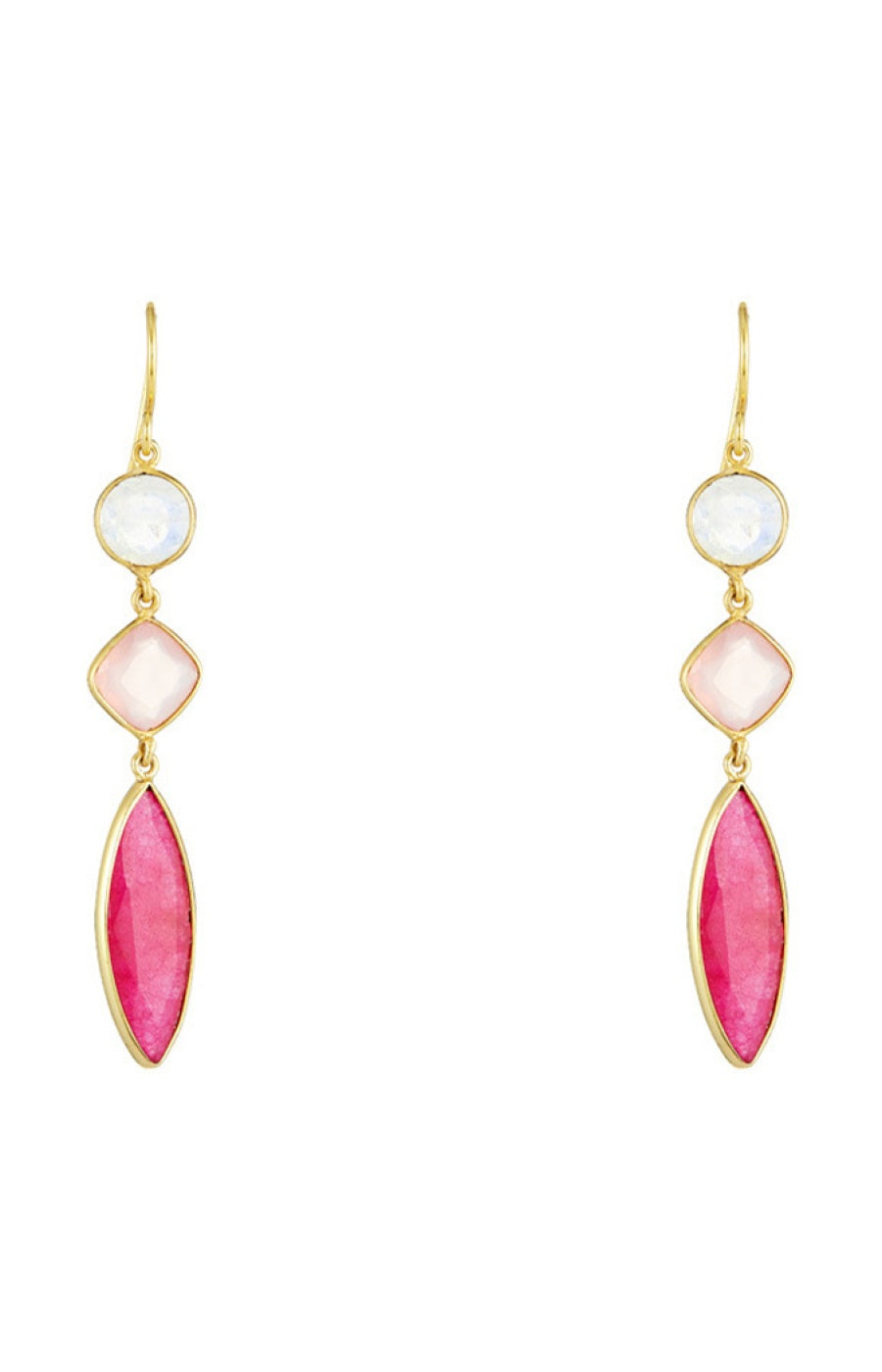 Boucles d'oreilles Pauline - Laiton doré & calcédoine rose