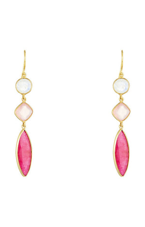 Boucles d'oreilles Pauline - Laiton doré & calcédoine rose