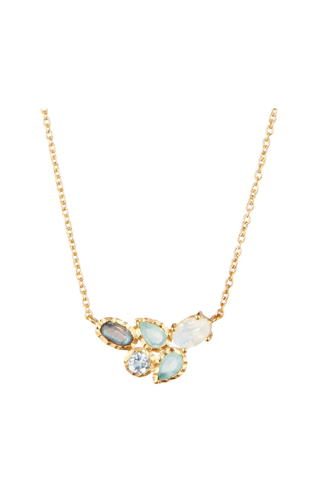 Collier Barbara - Laiton doré, labradorite, topaze, aqua Calci, améthyst & pierre de lune