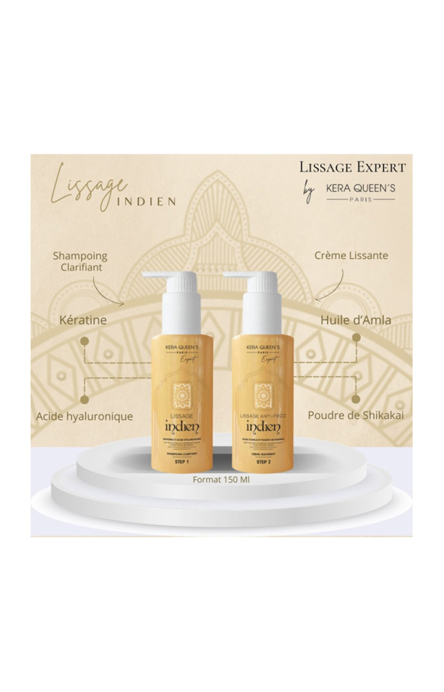 Kit lissage indien - Shampoing clarifiant & crème lissante - 2 x 150 ml