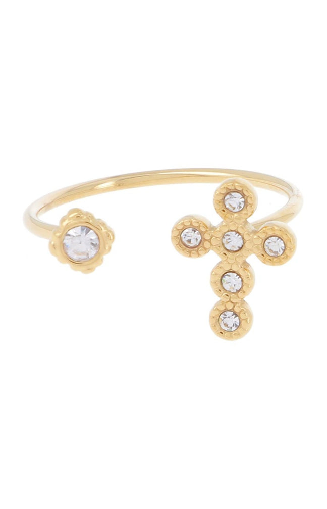 Bague ajustable - Acier inoxydable doré & strass blanc