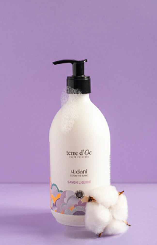 Savon liquide bio - Udani - Coton & thé blanc - 495 ml