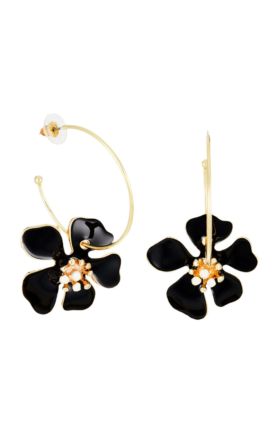 Boucles d'oreilles fleurs - Acier inoxydable doré & noir