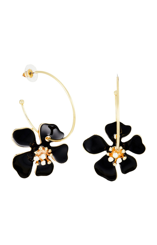 Boucles d'oreilles fleurs - Acier inoxydable doré & noir