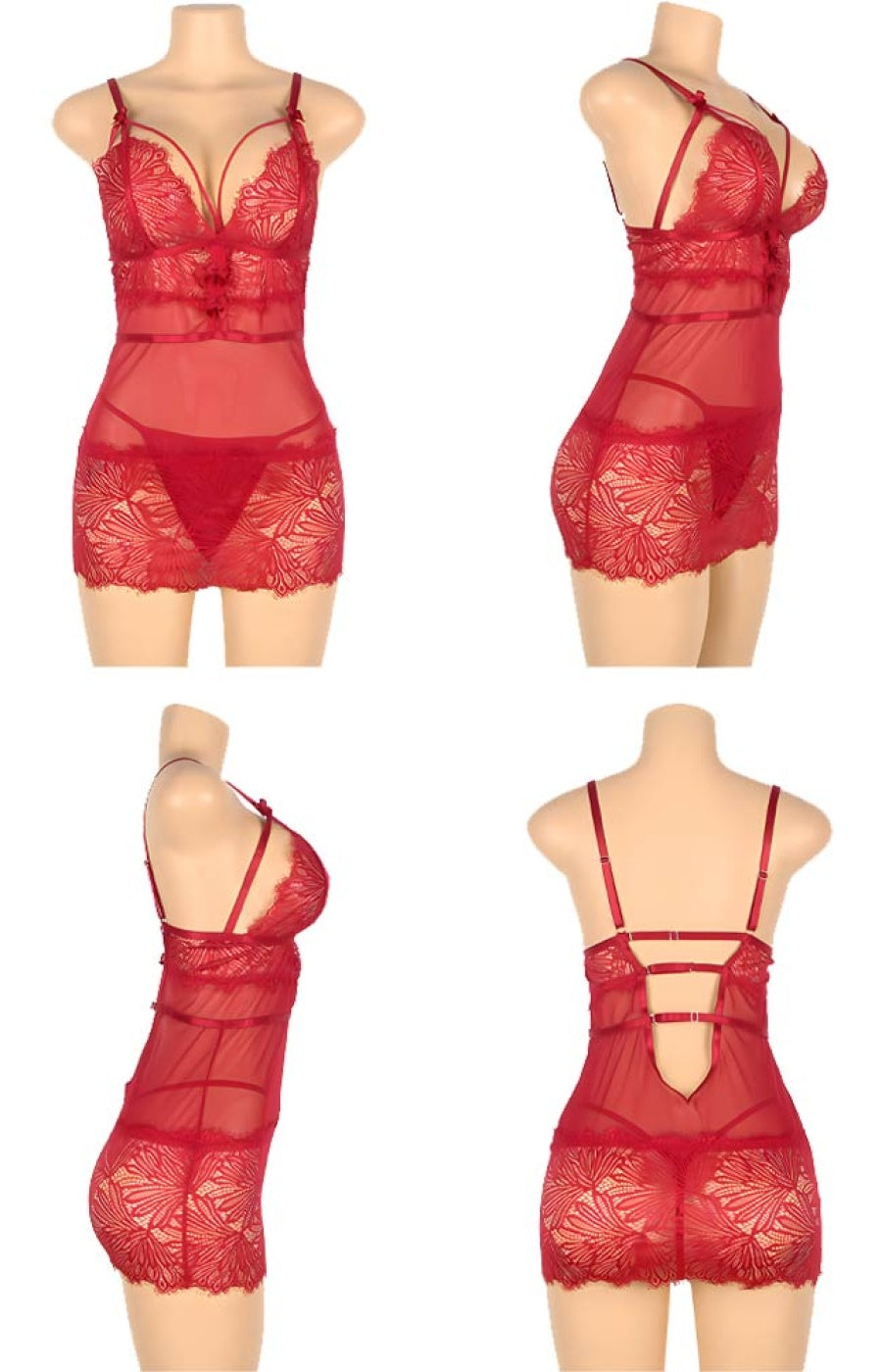 Robe de nuit sexy - Dentelle - Rouge