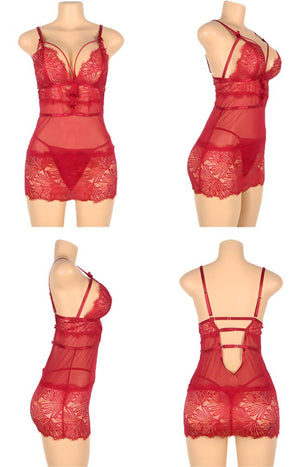 Robe de nuit sexy - Dentelle - Rouge