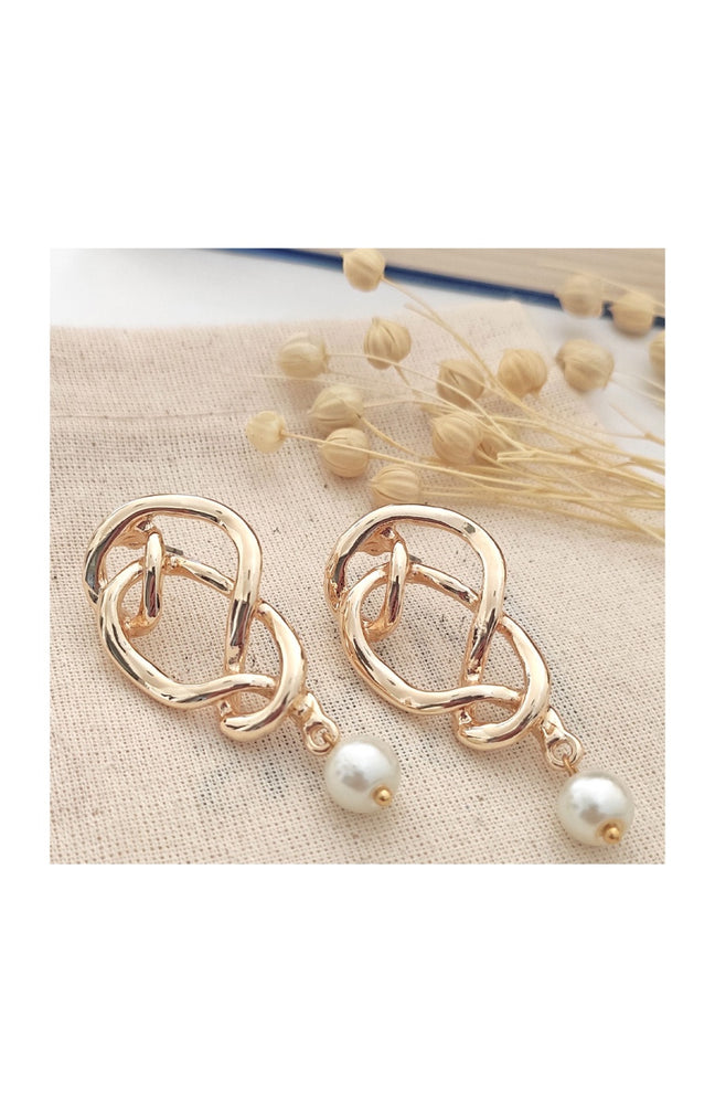 Boucles d'oreilles - Laiton plaqué or & perles synthétiques