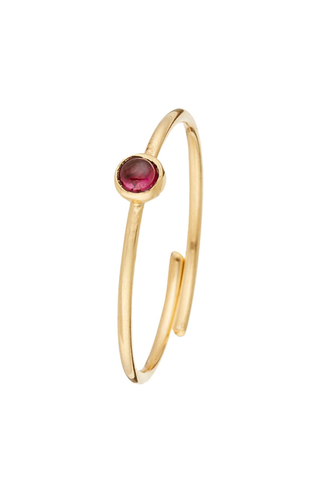 Bague ajustable Point - Laiton doré & grenat rouge