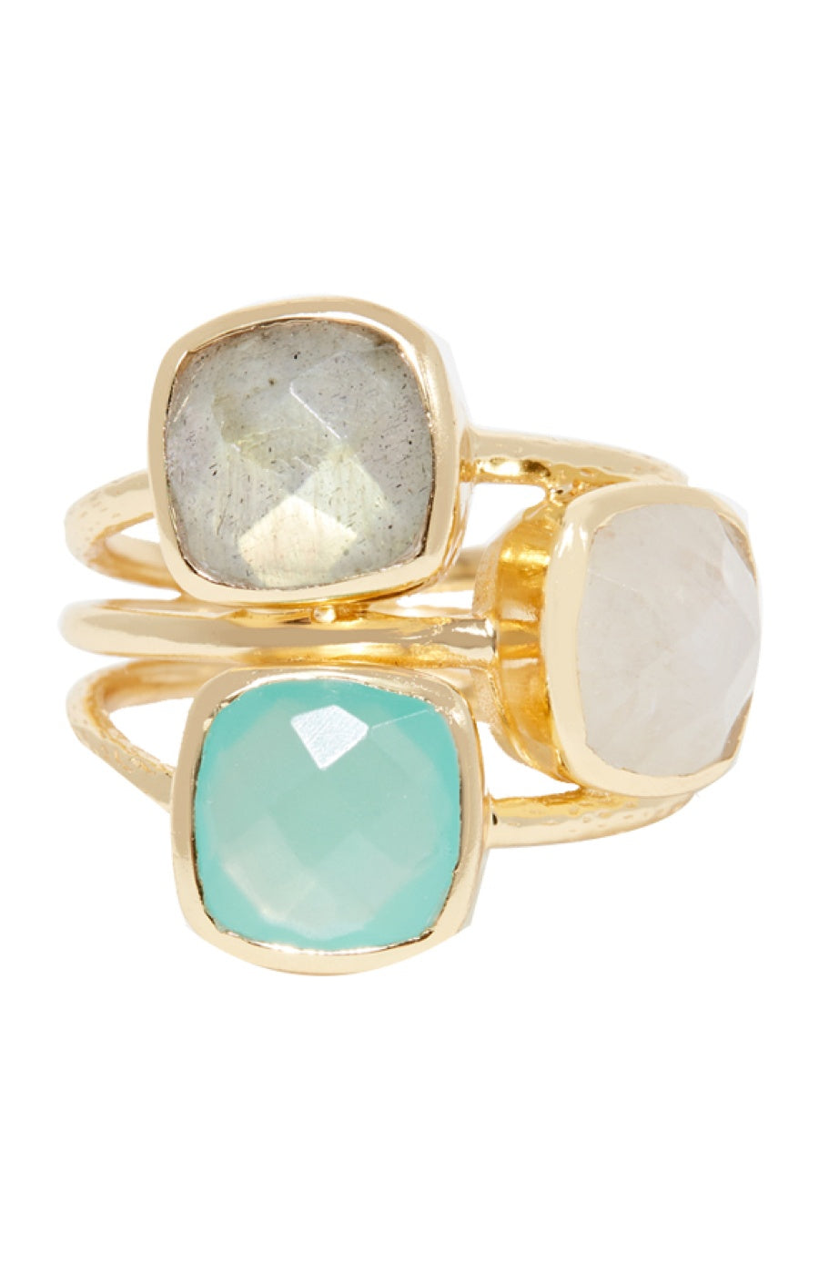 Bague Elsa - Laiton doré, aqua calci, labradorite & pierre de lune