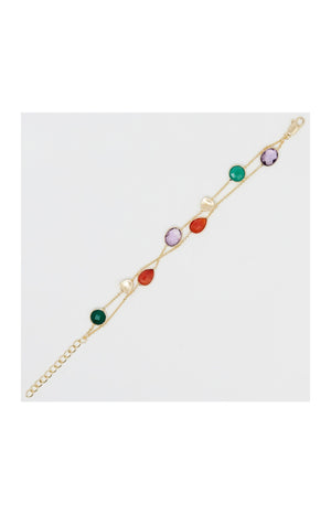 Bracelet Théa - Laiton doré, onyx verte, cornaline & améthyste