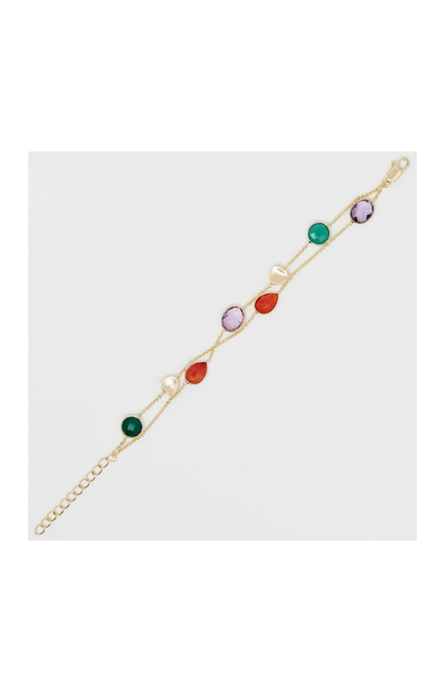 Bracelet Théa - Laiton doré, onyx verte, cornaline & améthyste