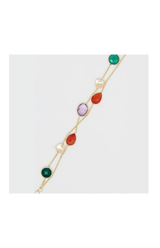 Bracelet Théa - Laiton doré, onyx verte, cornaline & améthyste