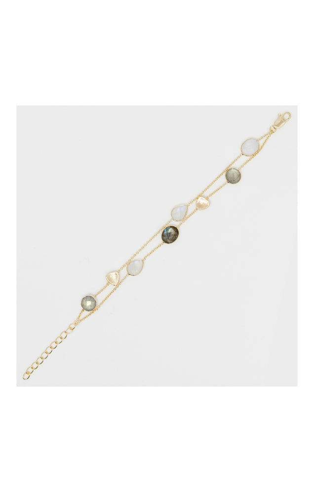 Bracelet Théa - Laiton doré, pierre de lune & labradorite