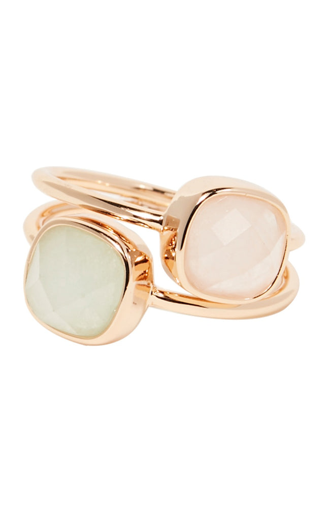 Bague Anaëlle - Laiton doré, quartz rose & amazonite
