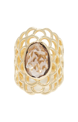 Bague ajustable Colombe - Laiton doré & quartz fumé
