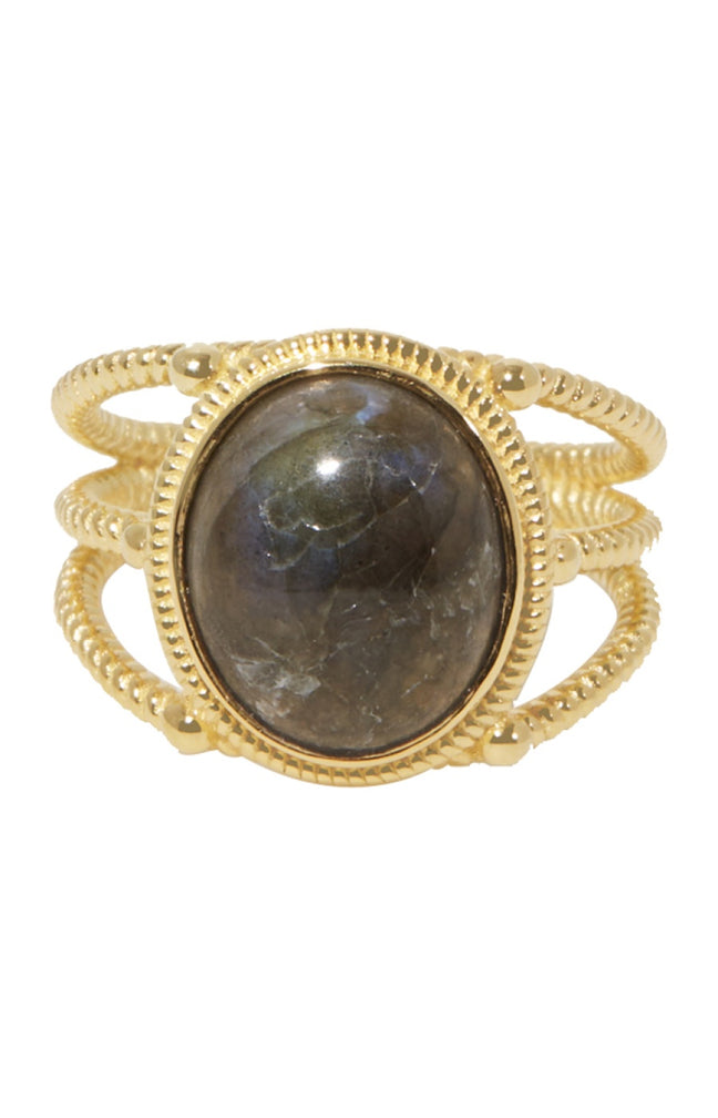 Bague ajustable Soledad - Laiton doré & labradorite